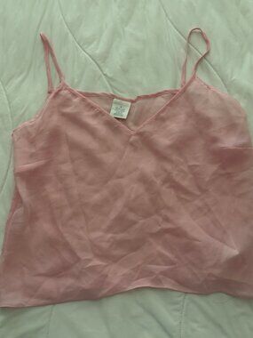 Sheer See Through Party Classy Classic Elegant Party Pink Flow Blouse Cami Top